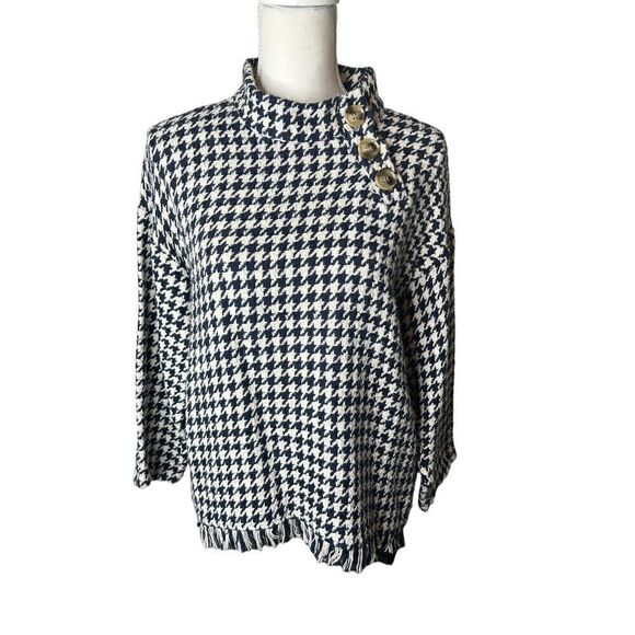 ZARA Blue & White Houndstooth High Neck Sweater Top Sz XS - Picture 1 of 8